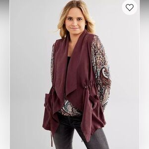 Daytrip Burgundy Drape Front Vest with Drawstrings